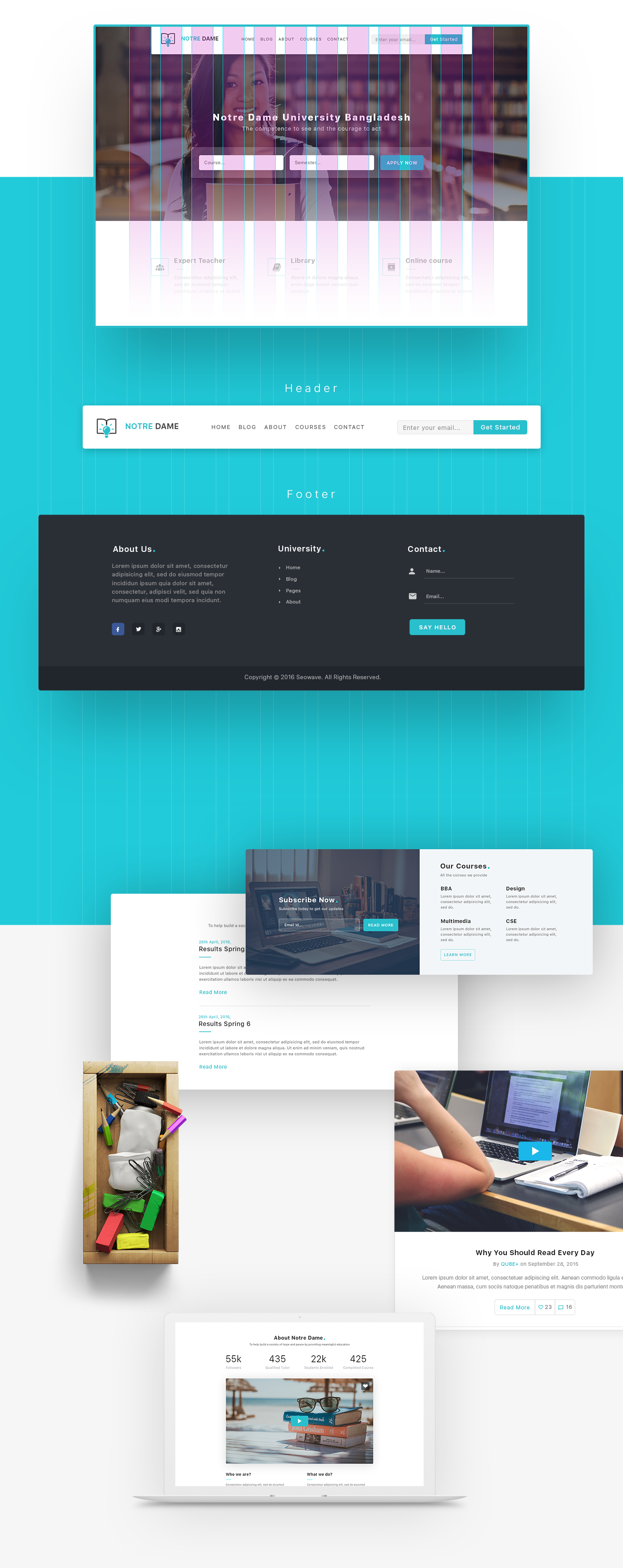 UI ux HTML psd freebie Education institute student courses homepage
