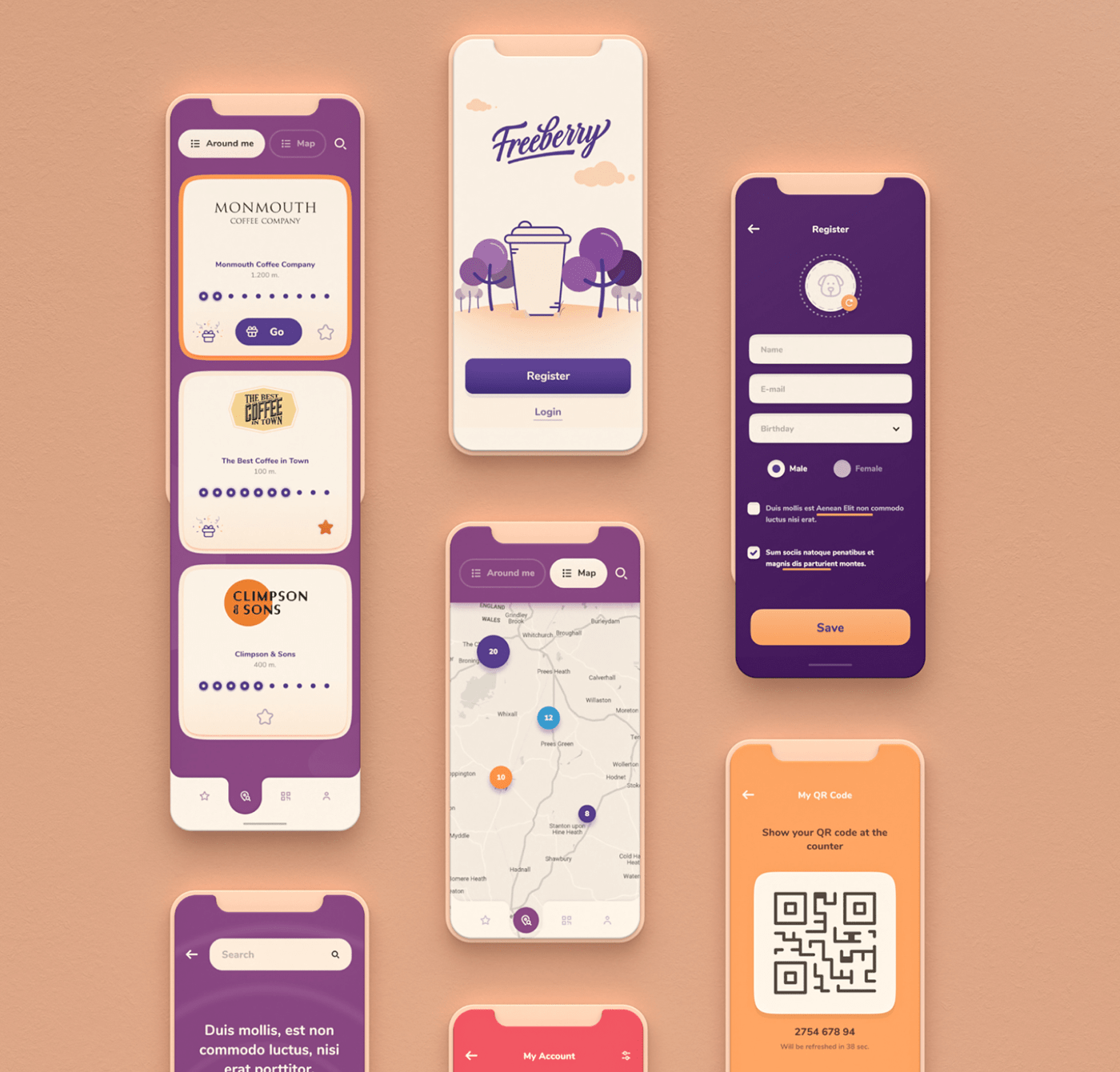 app design Coffee digital stamp Food  Mobile app ui design