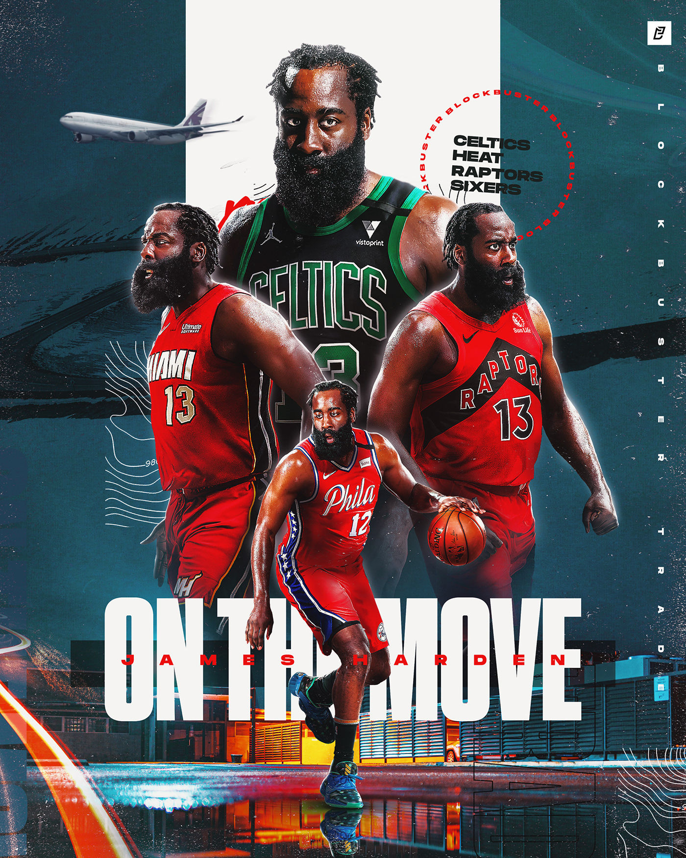 basketball bball Boston Celtics colors contrast graphic design  green Houston Rockets James Harden Jersey Swap Miami Heat NBA red rumor sports Sports Design Toronto Raptors trade rumor trades TRENDING typography   White