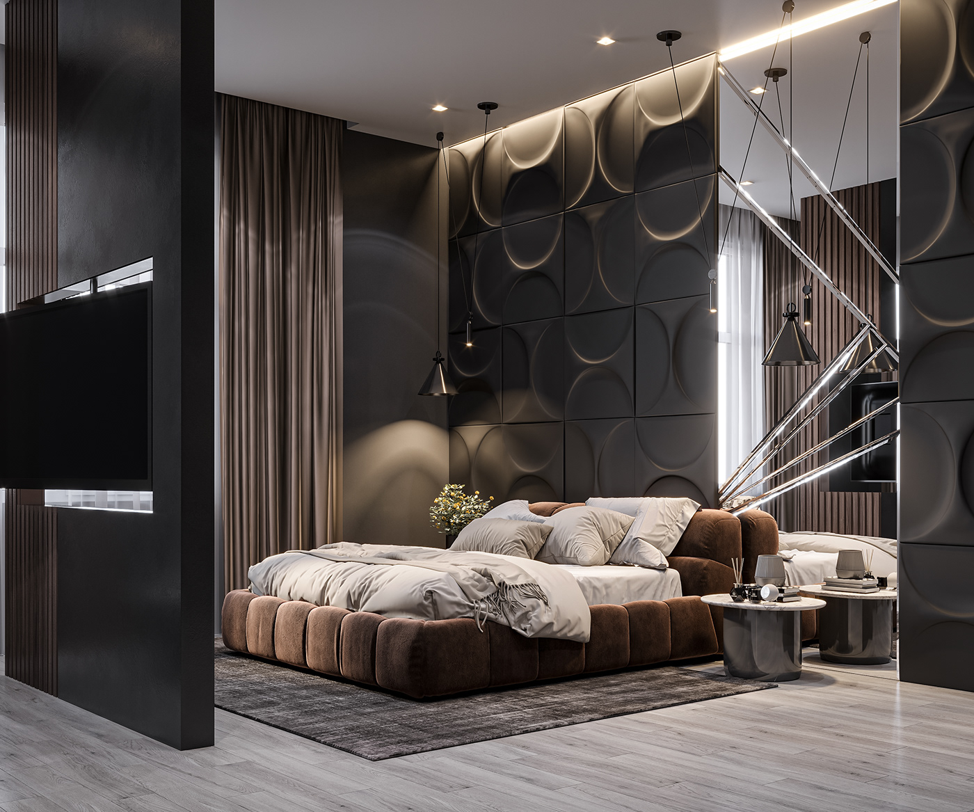 bedroom bedroomdesign bestinteriors black and white blackinterior Interior interior design  minimal modern visualization