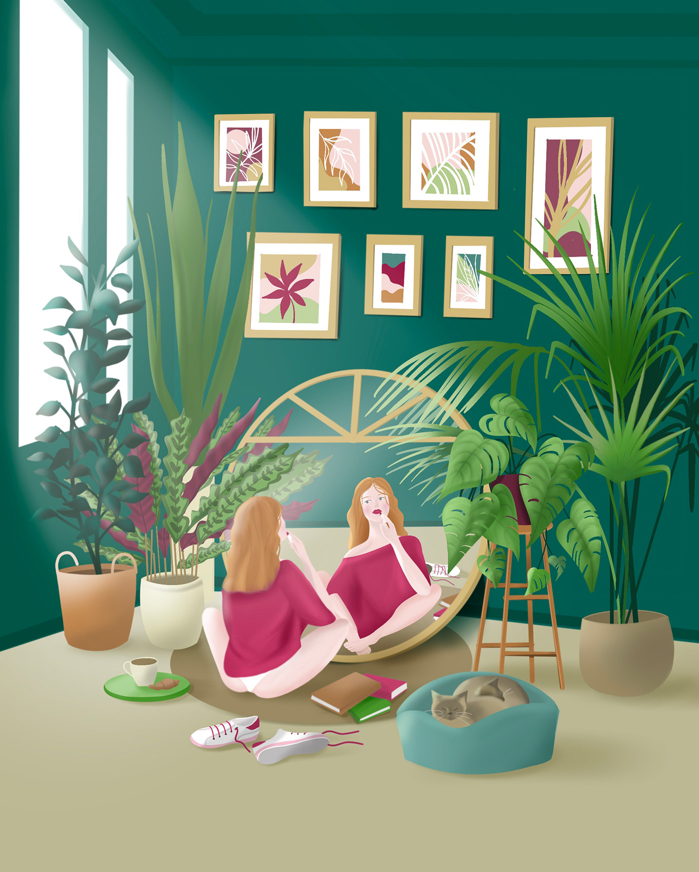 indoor houseplant illustration art girl illustration plants Digital Art  Procreate artwork artist