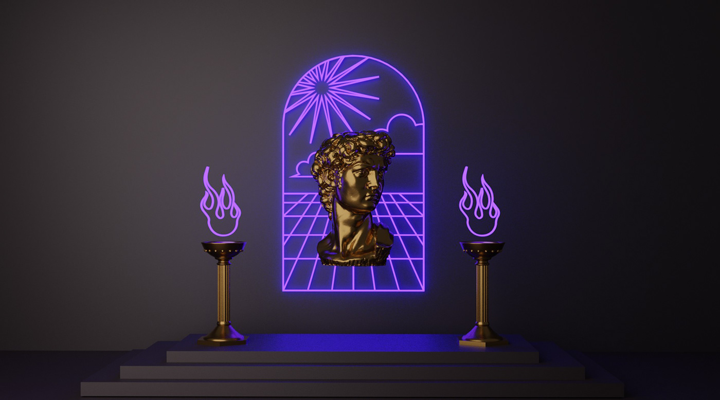 3D blender greek mythology neon neon lights Render