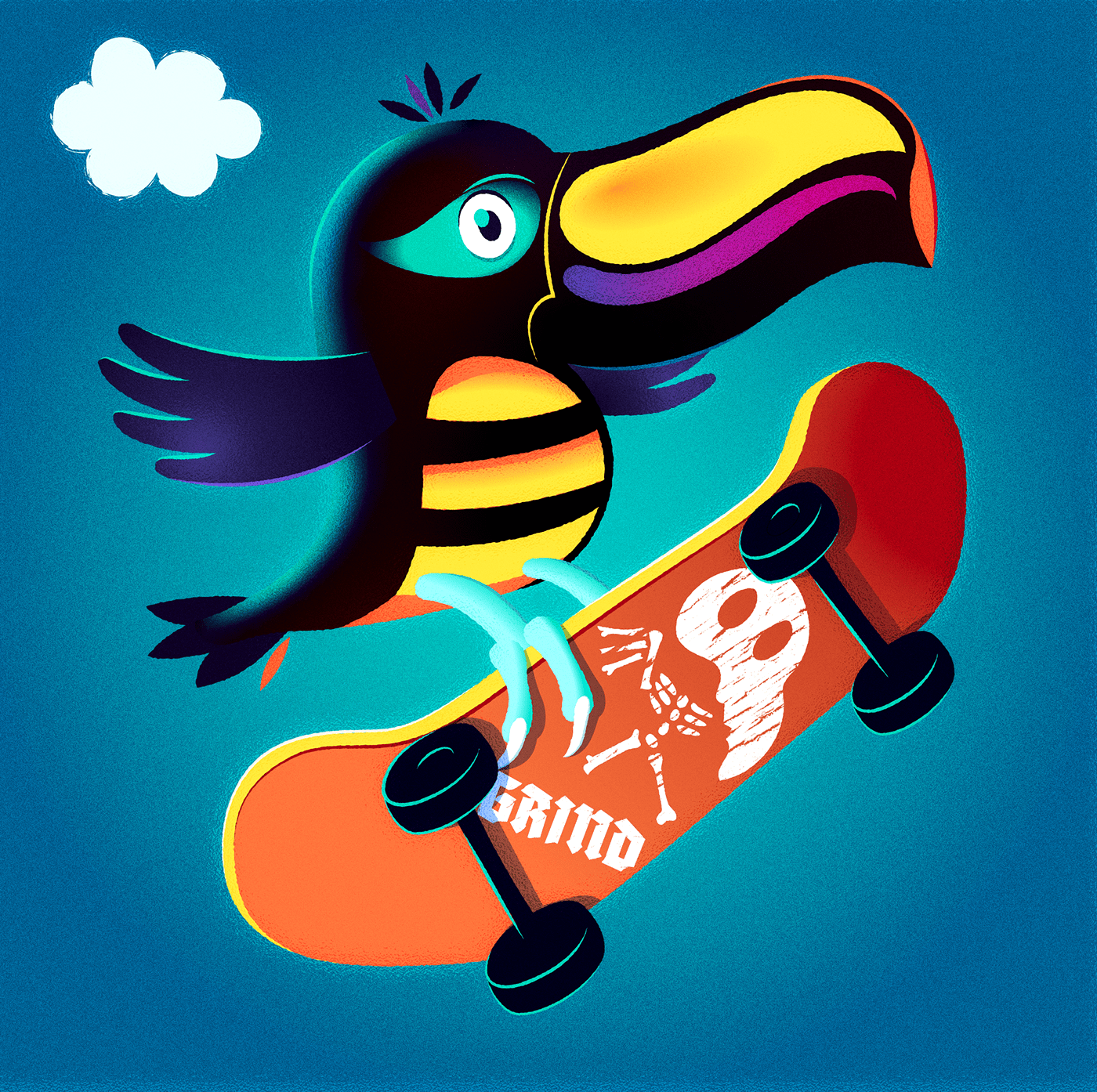 adobe illustrator cartoon children Digital Art  ILLUSTRATION  kids organic skateboard toucan vector