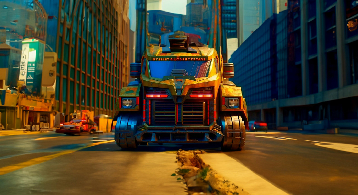 Dredd Style Truck. 
The design of the front of the vehicle.
Created using a neural network.