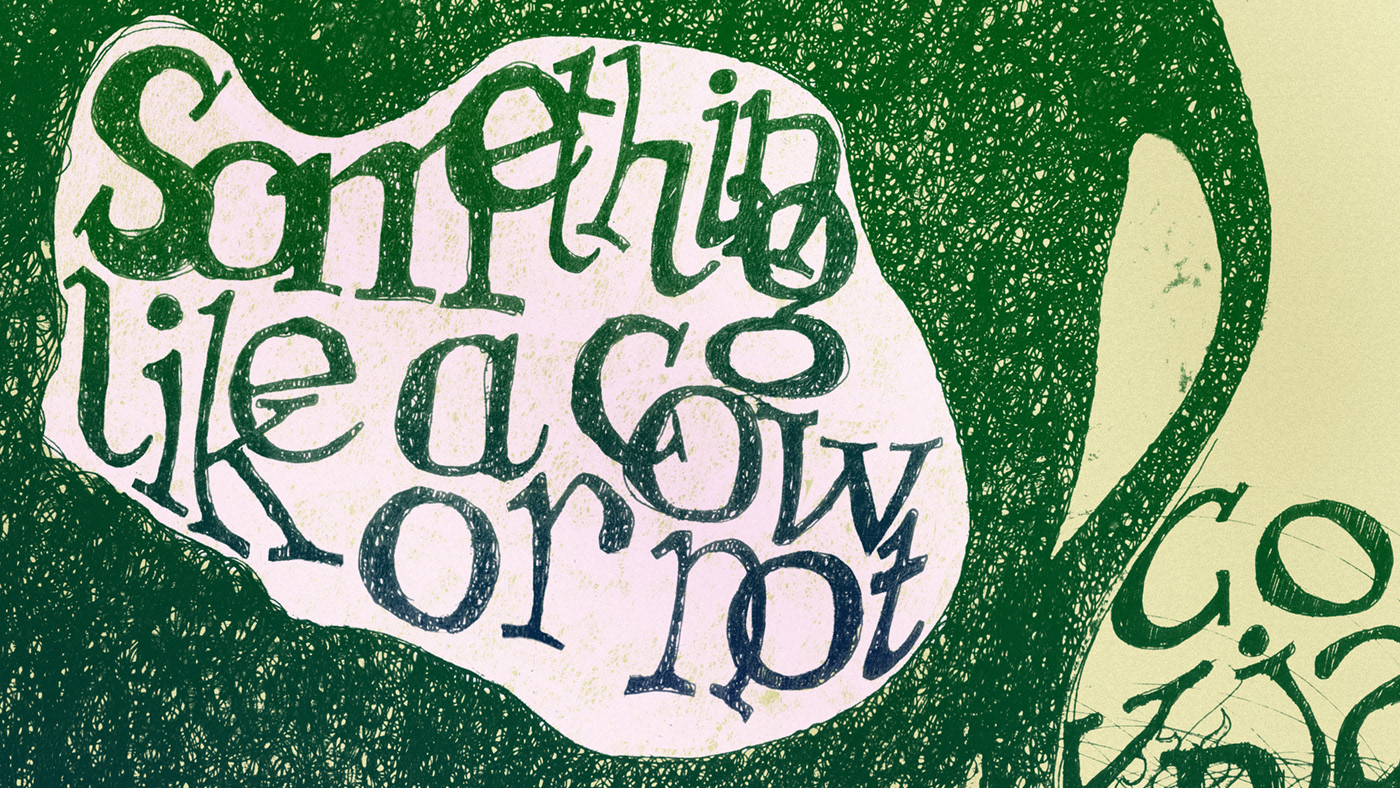 hand made drawing cow green typography  