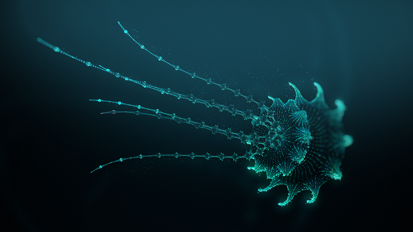 x-particles c4d art abstract glow underwater dots cell render Organics flow evolution Data