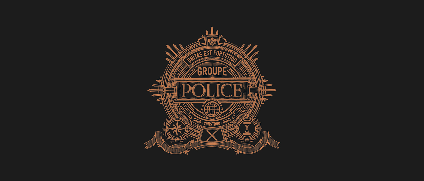 foil foilstamp stamp stamping groupe police groupepolice White brand identity design graphic copper foil copper monochrome
