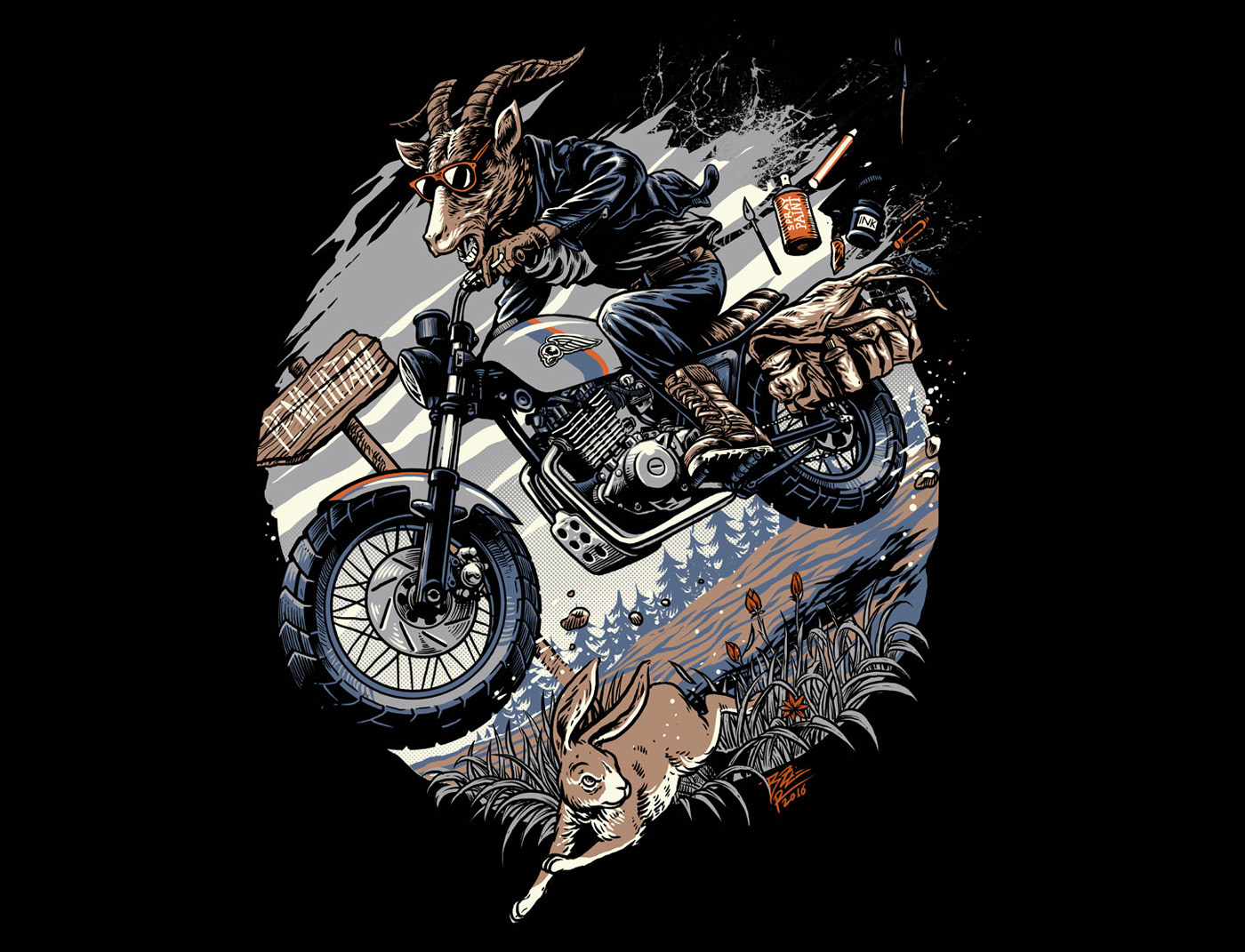 tshirt design ILLUSTRATION  cafe racer Custom Motorcycle motorbike vintage motorcycle custom culture shirt design