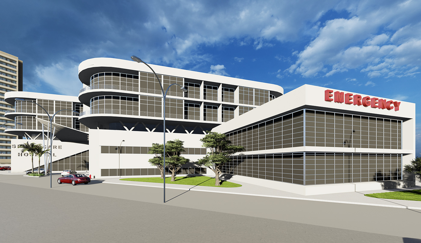 architecture exterior Render modern visualization modeling design architectural design 3d modeling hospital