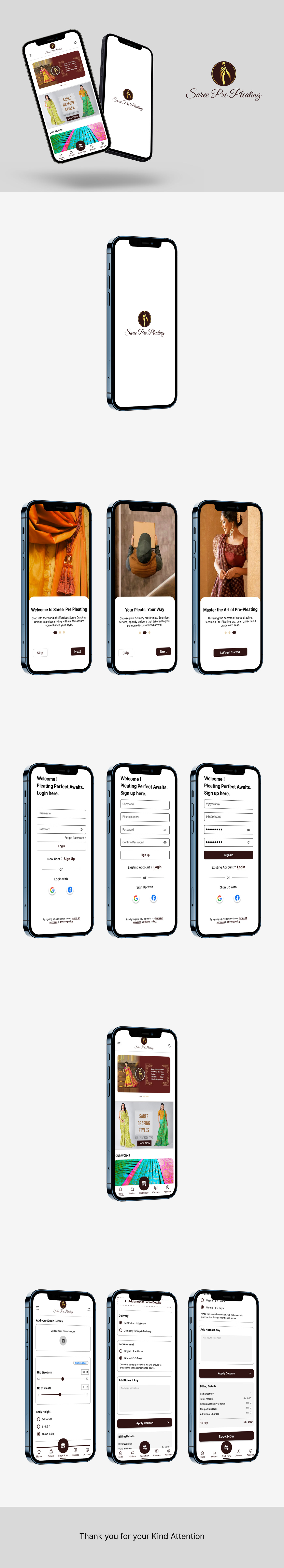 UI/UX ui design user interface Mobile app mockups Figma saree booking app