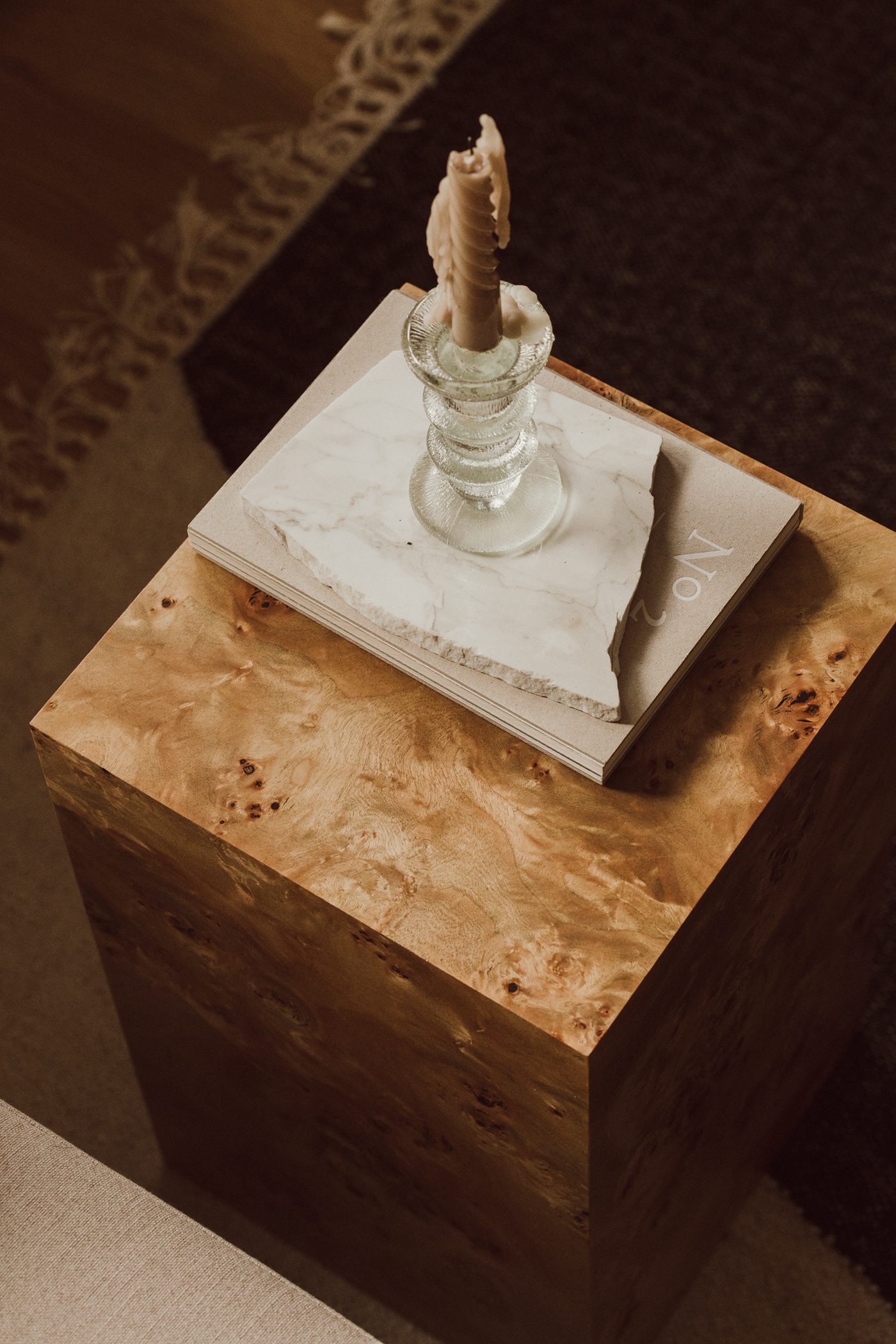 Burl wood coffee table furniture design  handmade interior design  pedestal Photography  woodworking plinth polish design