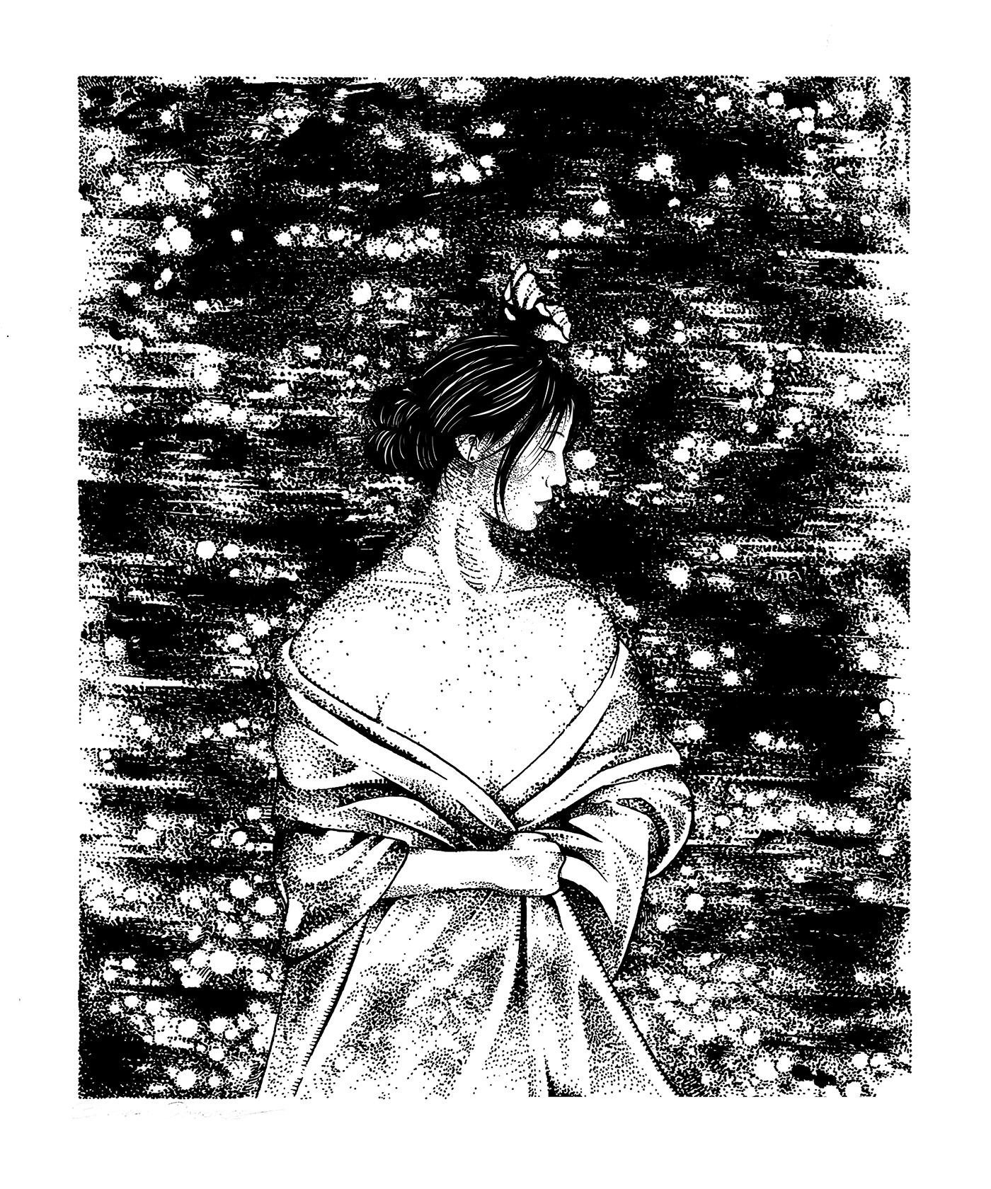 woman beauty dark artwork inkonpaper ink light lightning black and white potrait illustration