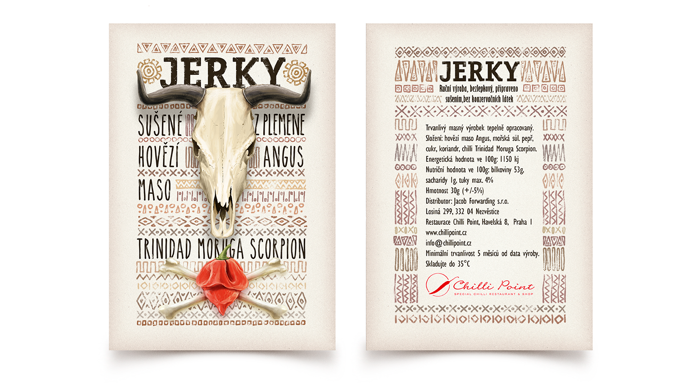 package jerky Chilli design ILLUSTRATION  Mexican paper pouch pattern Label amothstudio