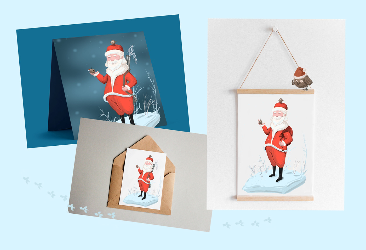 cartoon digital illustration winter illustration children children's book birds Digital Art  Procreate Santa Claus