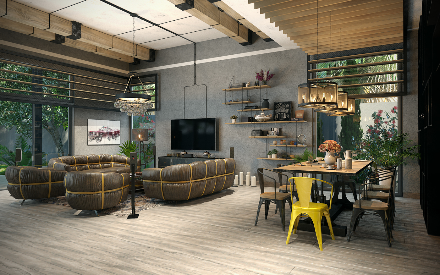 Industrial Living room in Dubai on Behance