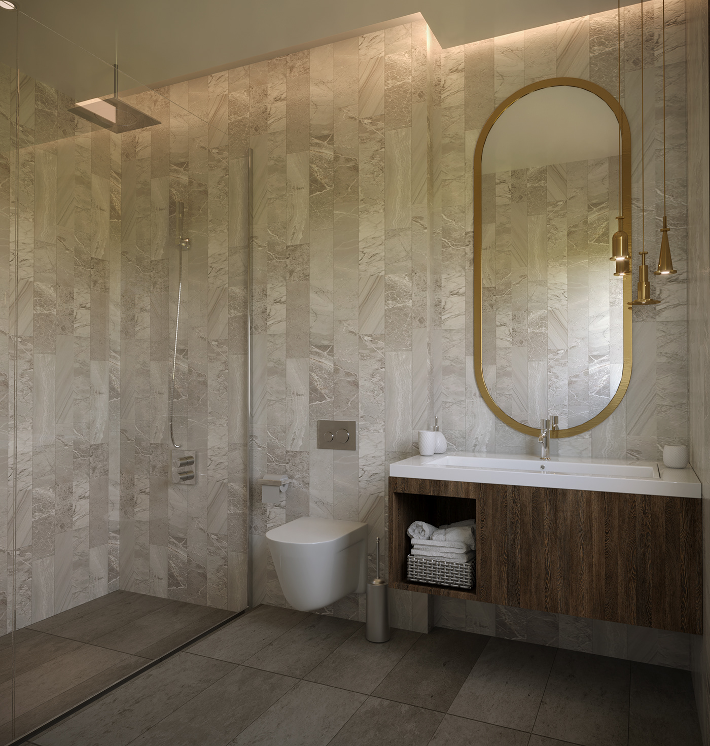 corona Marble bathroom Smart dark gold luxury Render Interior design