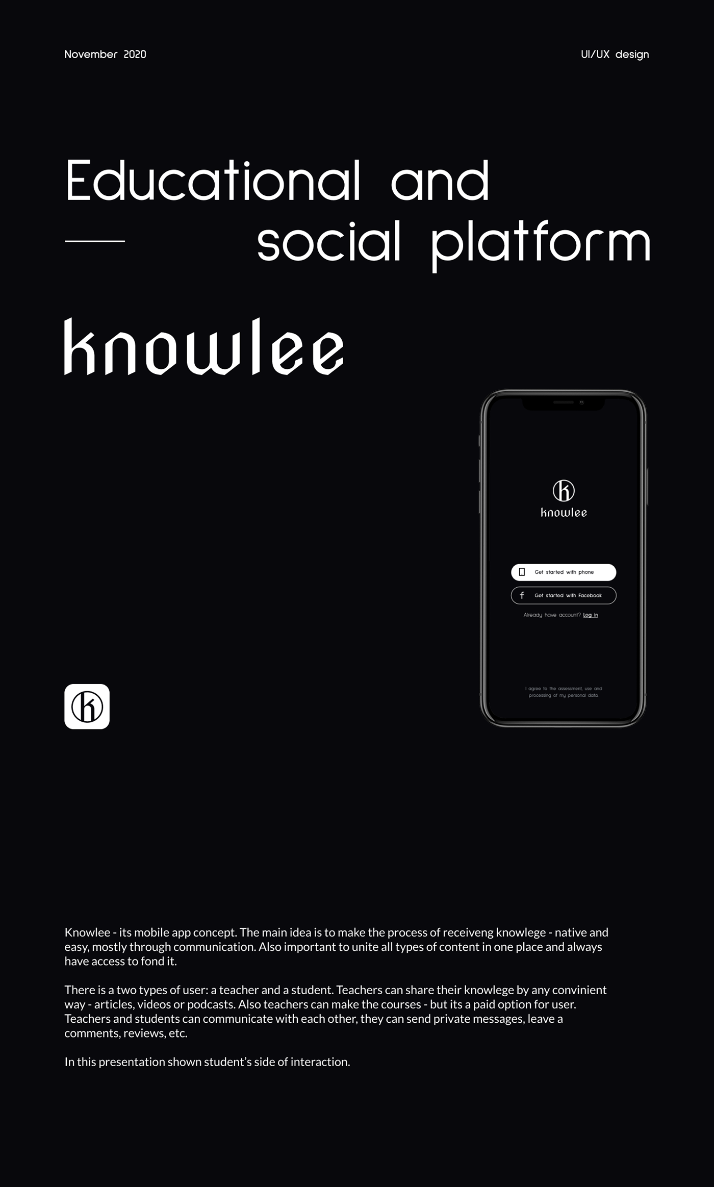 app black courses Education interaction minimal mobile social user experience user interface