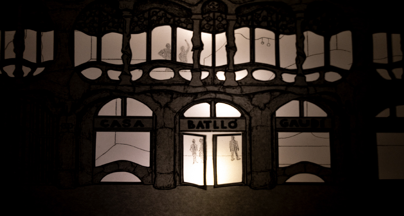 ilustracion dibujo papercut casabatllo architecture hand drawing black and white Dibujo a mano Gaudi catalunya