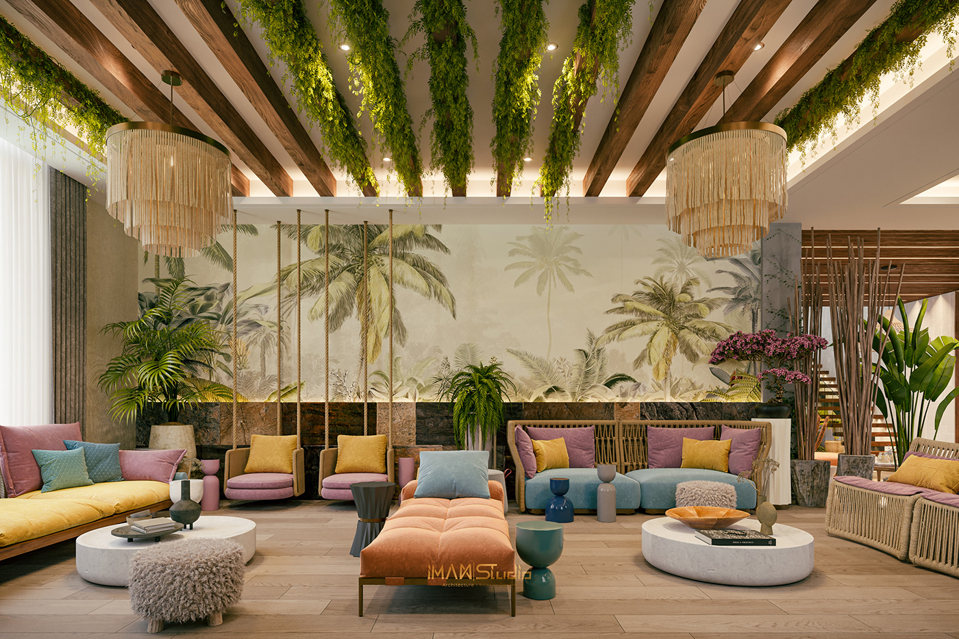 architecture archviz garden interior design  Into the nature Spa Tropical visualization