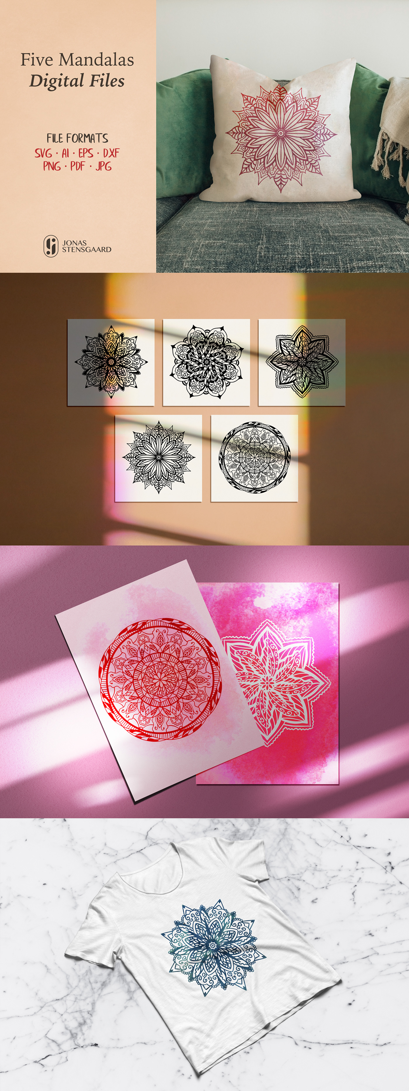 Hand drawn mandalas with floral and geometric elements. SVG. Cut file.
