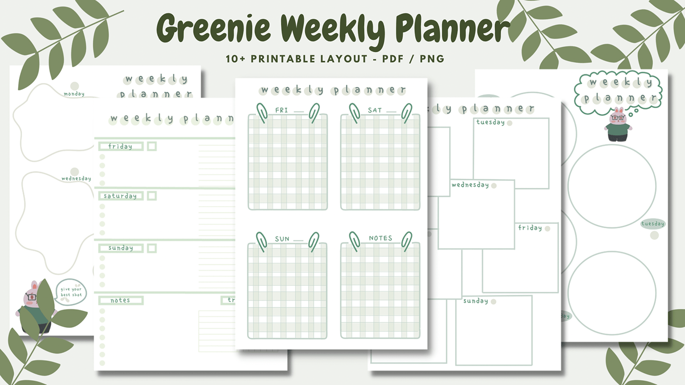 Bullet Journal cute digital goodnotes green kawaii planner printable weekly planner