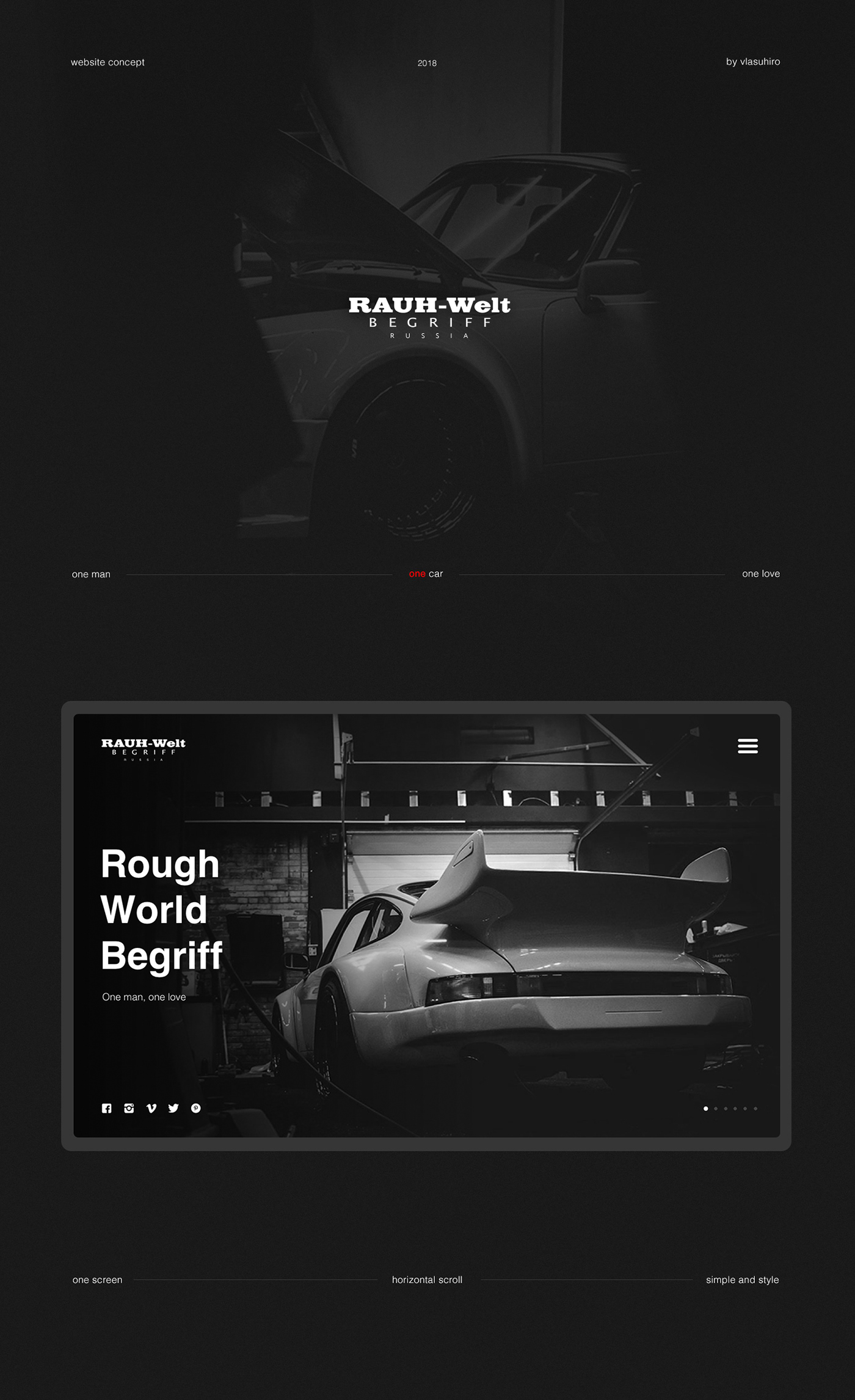 Vlasuhiro ux UI design RWB Porsche tuning Russia dark minimal