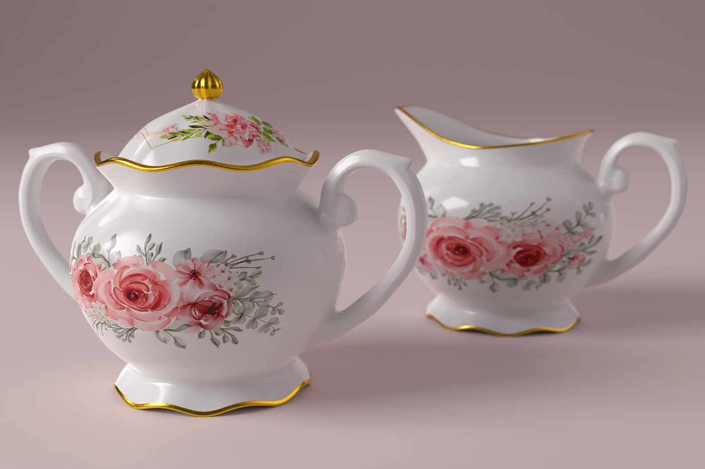 3D blender ceramics  CGI Coffee cup porcelain tea teapot teaset