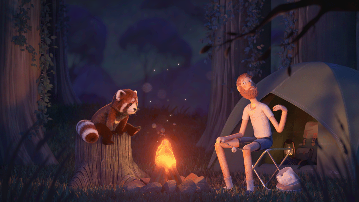 3D animation  camping cartoon CG Character forest lighting red panda short