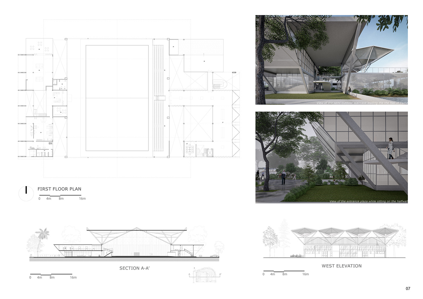 Arena basketball cafeteria Dhaka University  futsal sports steel structure architecture visualization