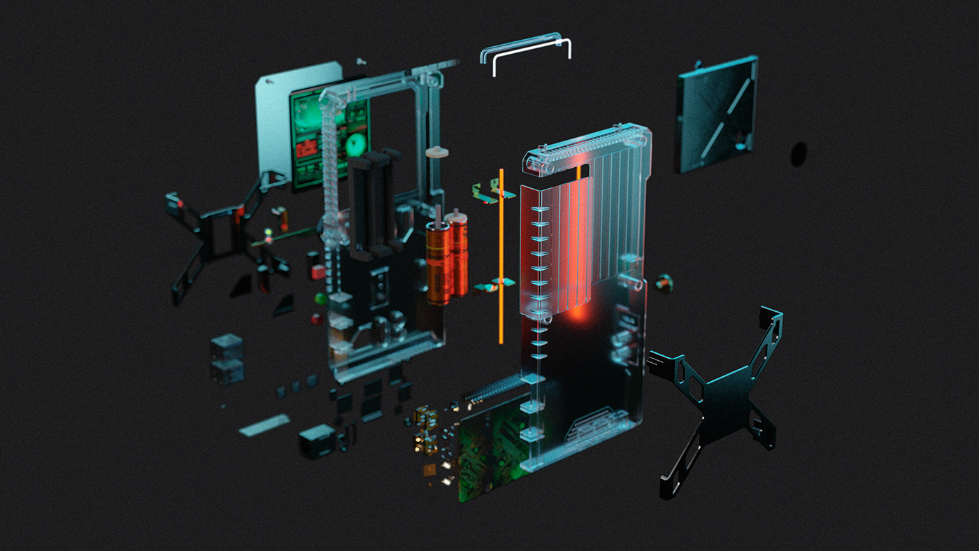 device Cyberpunk futuristic vintage game boy product visualization rendering cyber punk tech taitopia