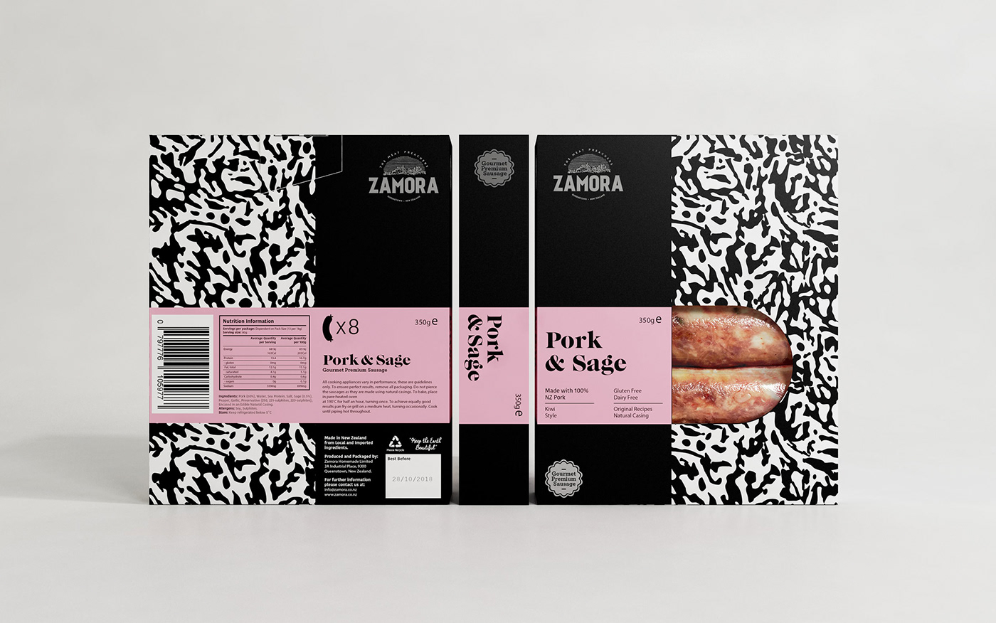 branding  Packaging salchicha sausage premium zamora pattern box chimichurri