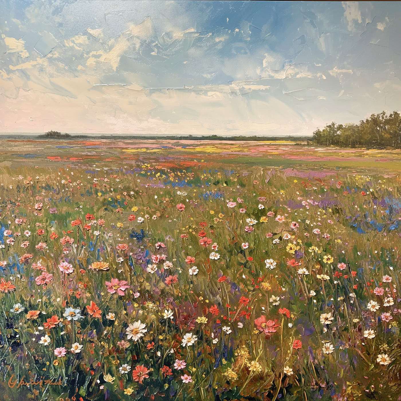 "Dancing hues in nature's canvas, a field of wildflowers painted in the strokes of impressionism. 🎨