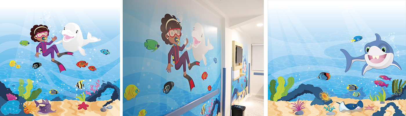 ambientacion art direction  branding  clinica concept graphic design  hospital ilustracion infantil Interior