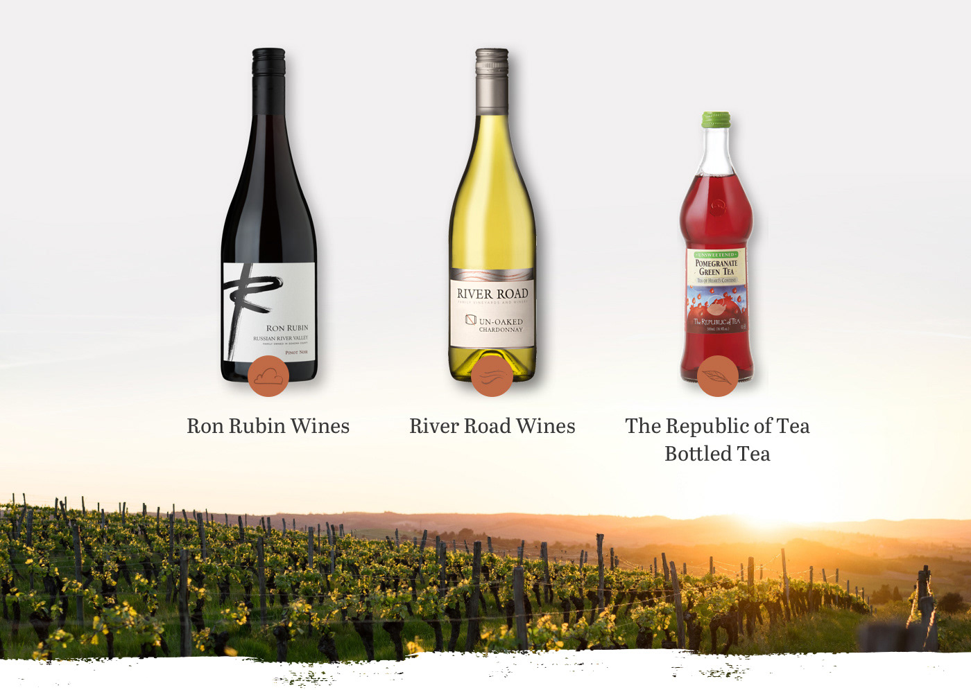 Ron Rubin's three brands: Ron Rubin Wines, River Road Wines and The Republic of Tea Bottled Tea