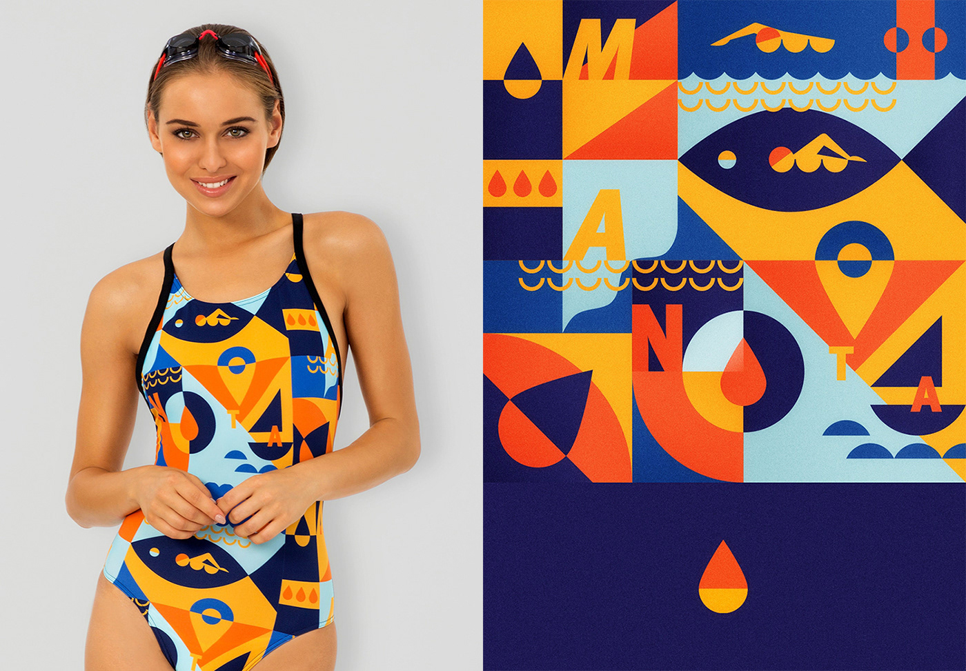 swimwear branding  cartoon pattern geometric Fashion  abstract fishing sailing Colourful 