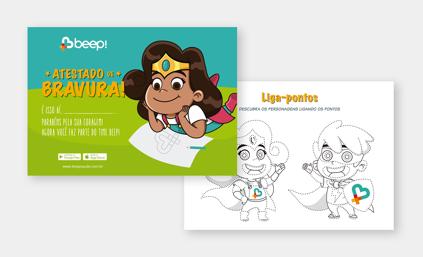 atestado Beep Certificado design gráfico Ilustração infantil personagens quadrinhos saúde Tirinha