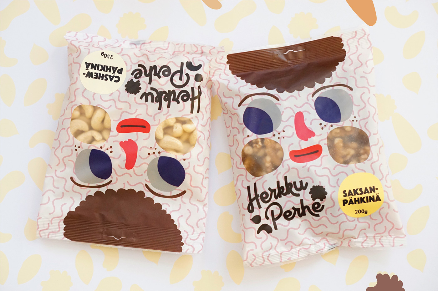 herkku perhe package nuts cute kawai Character design  helene vetik suomi Herkku