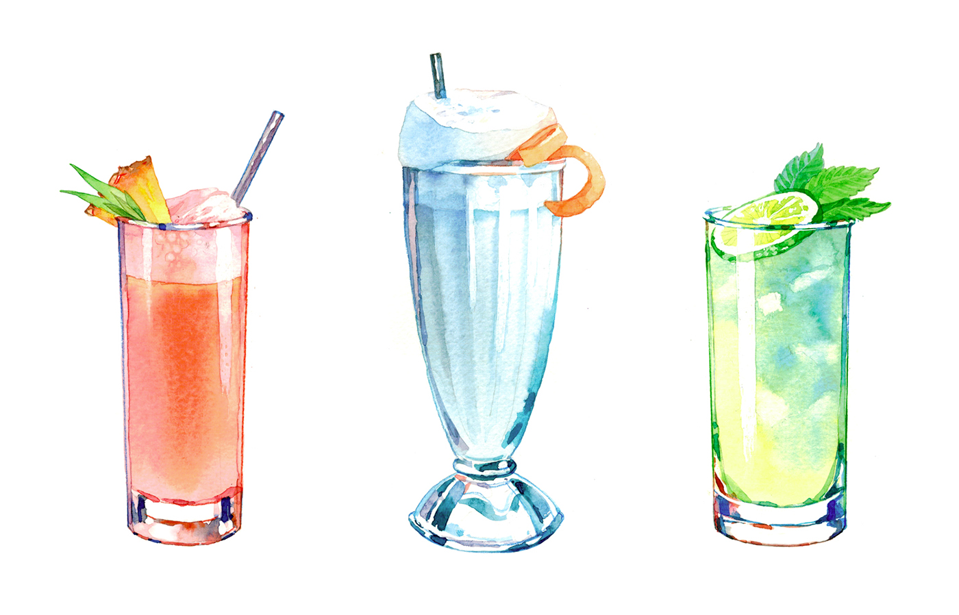 cocktail watercolor aquarelle drink beverage