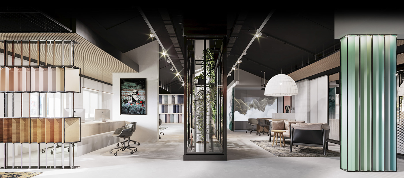 design Office showroom interior design  minimal visualisation Render Interior Exhibition  Open Space