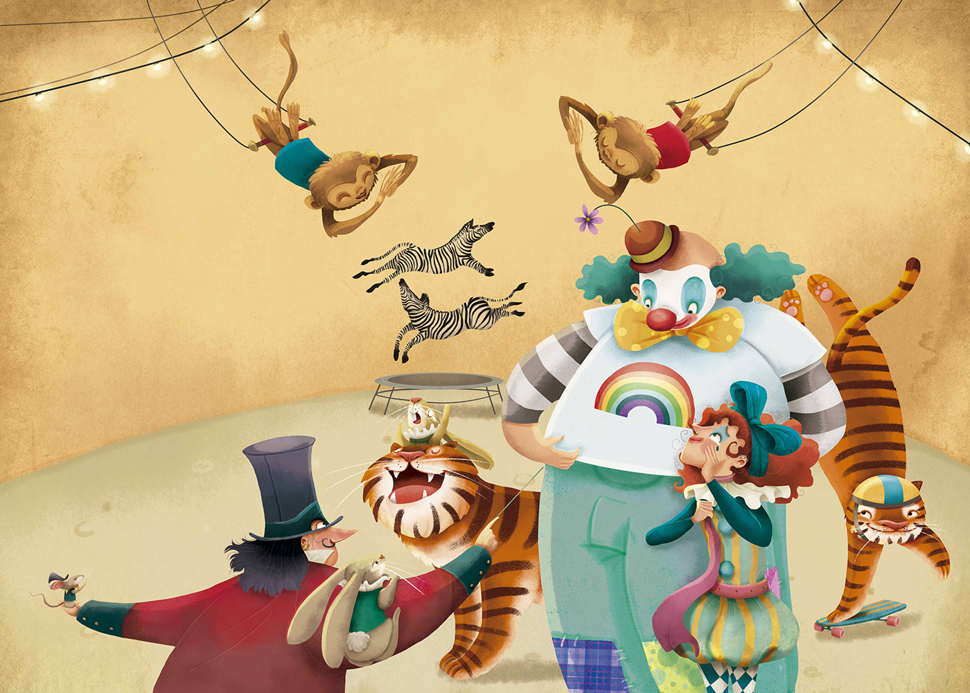 Circus tiger clown children illustration kids illustration teaching englishbook monkey rabbit party ilustraciones para niños