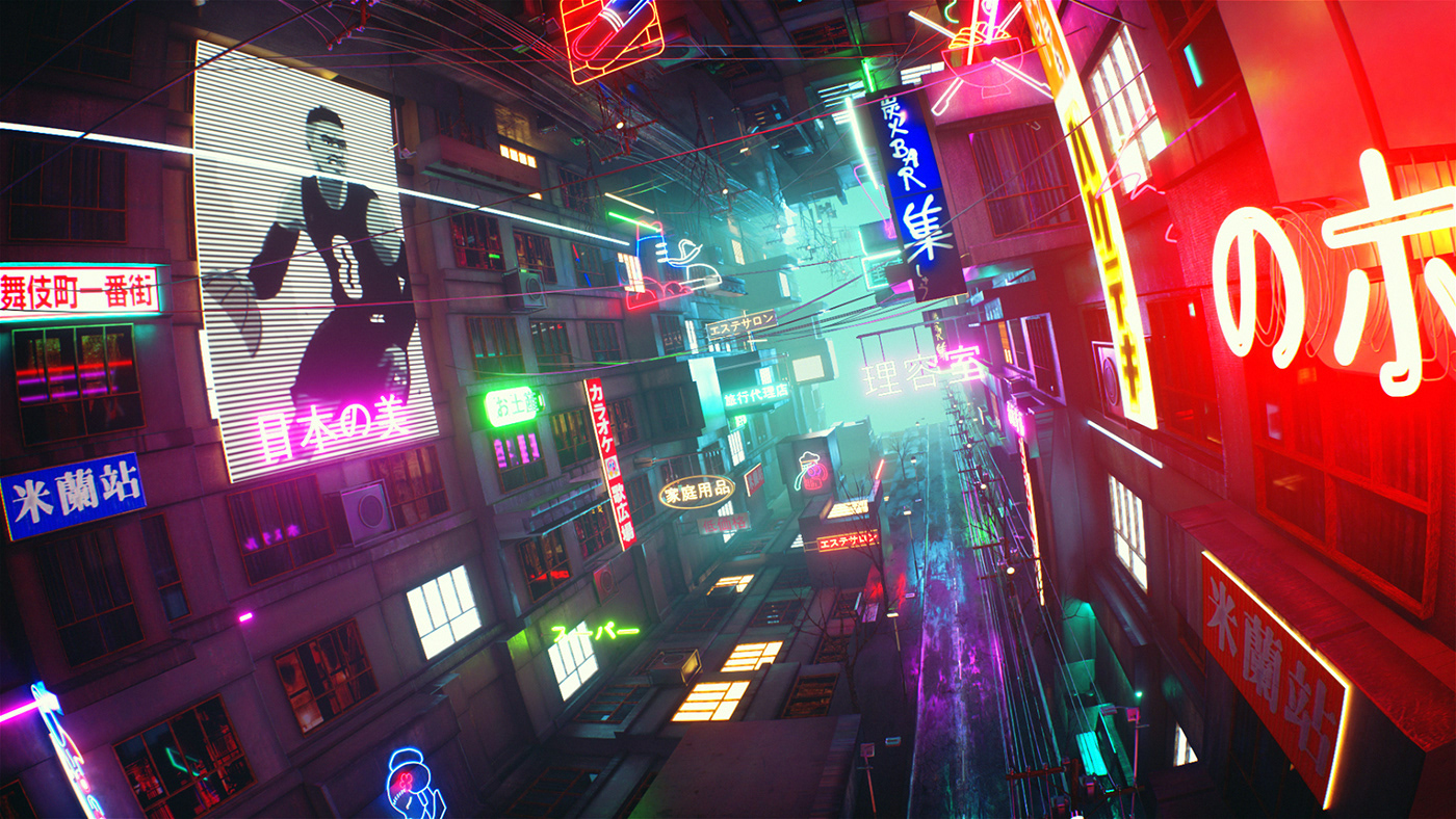 Olympics cinema 4d motion design Cyberpunk neon city CG Octane Render