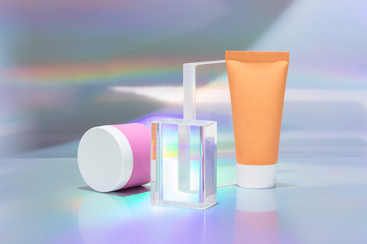 3D digital holographic Icon iridescent Packaging shine skin skincare Web