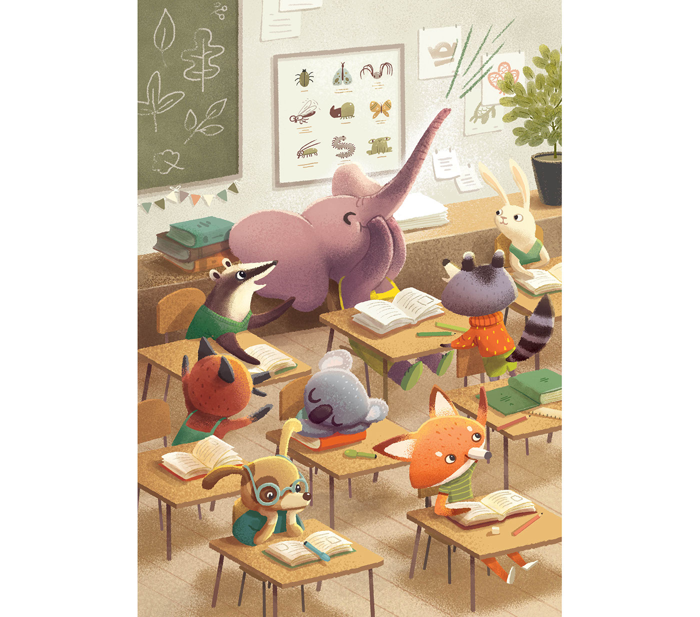 elephant pea children's illustration Picture book school children animals FOX ill