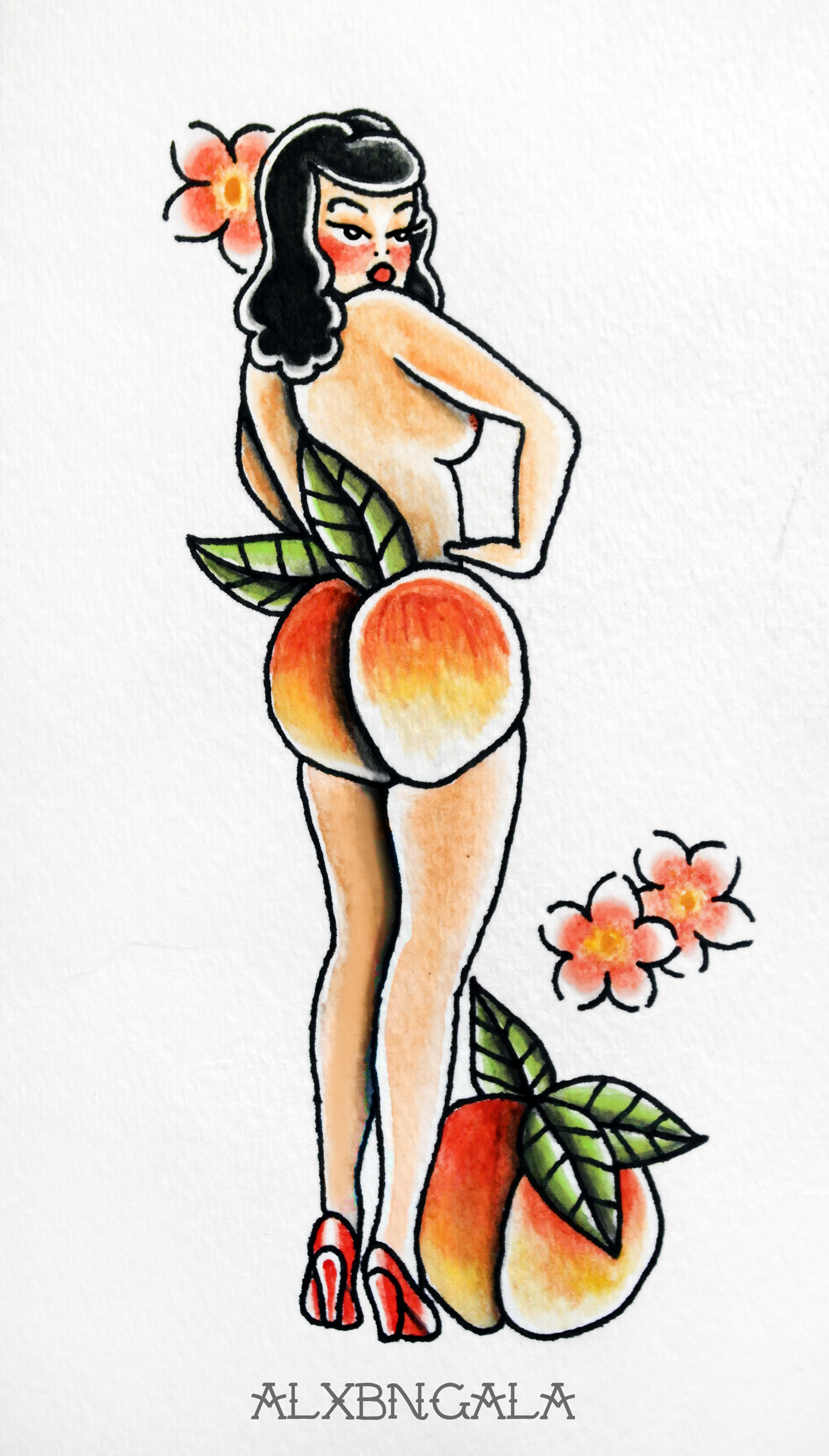 tattoo pinup pin up girl tattoos tattoo flash peach butt alxbngala alejandra l manriquez pinup tattoo