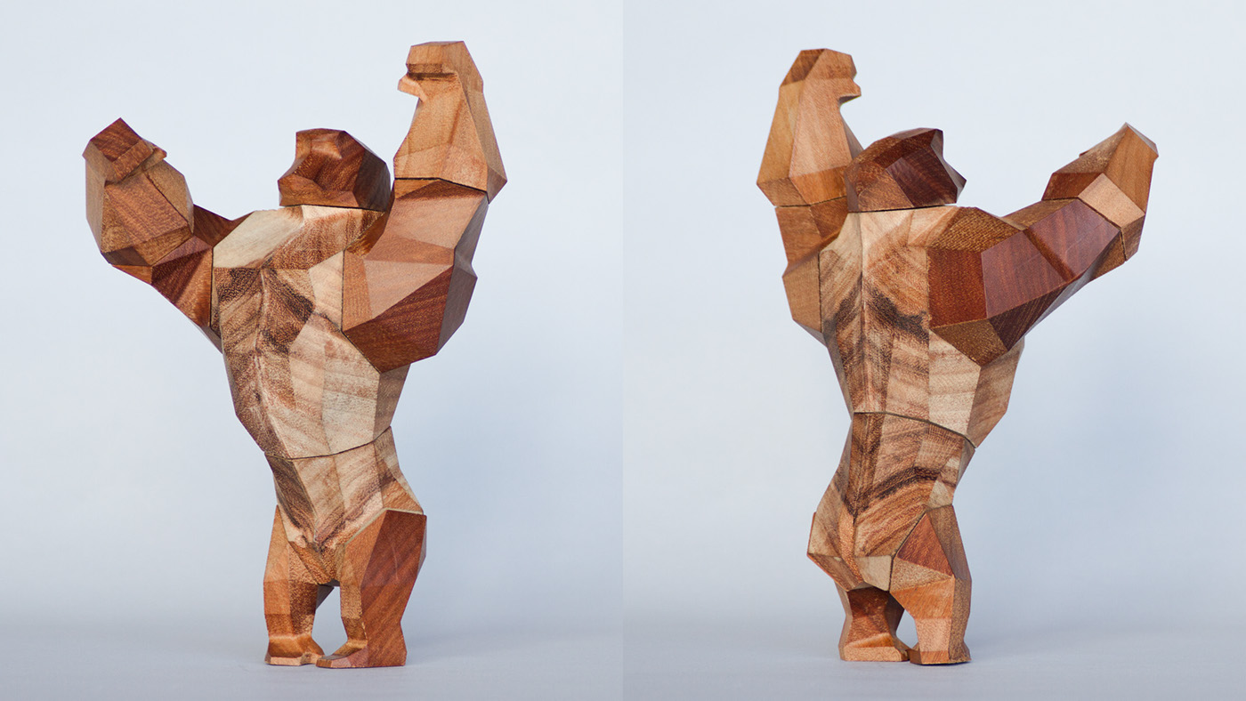 low-poly wood Poseable Figure animal art toy Simian