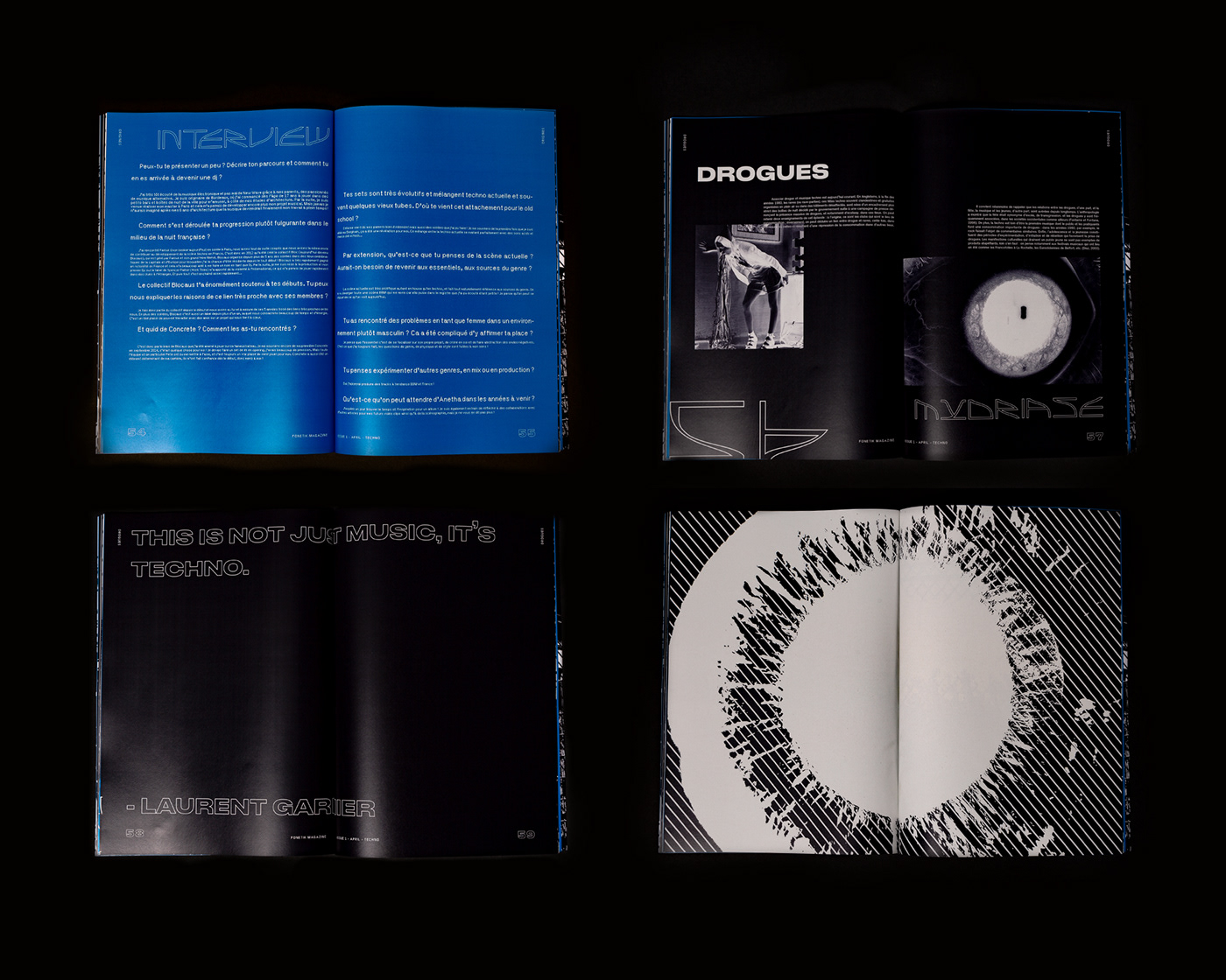 editorial design  Layout techno bichromy two-tone printing magazine urban music subculture nocturne acid