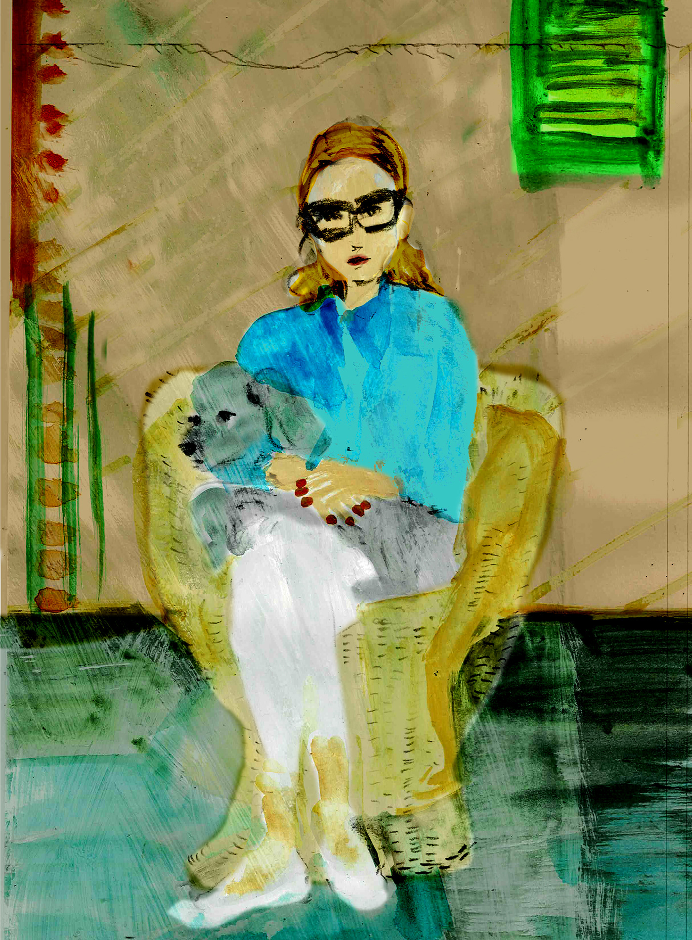 animal artwork Digital Art  digital illustration dog Drawing  ILLUSTRATION  painting   Poodle sitting room