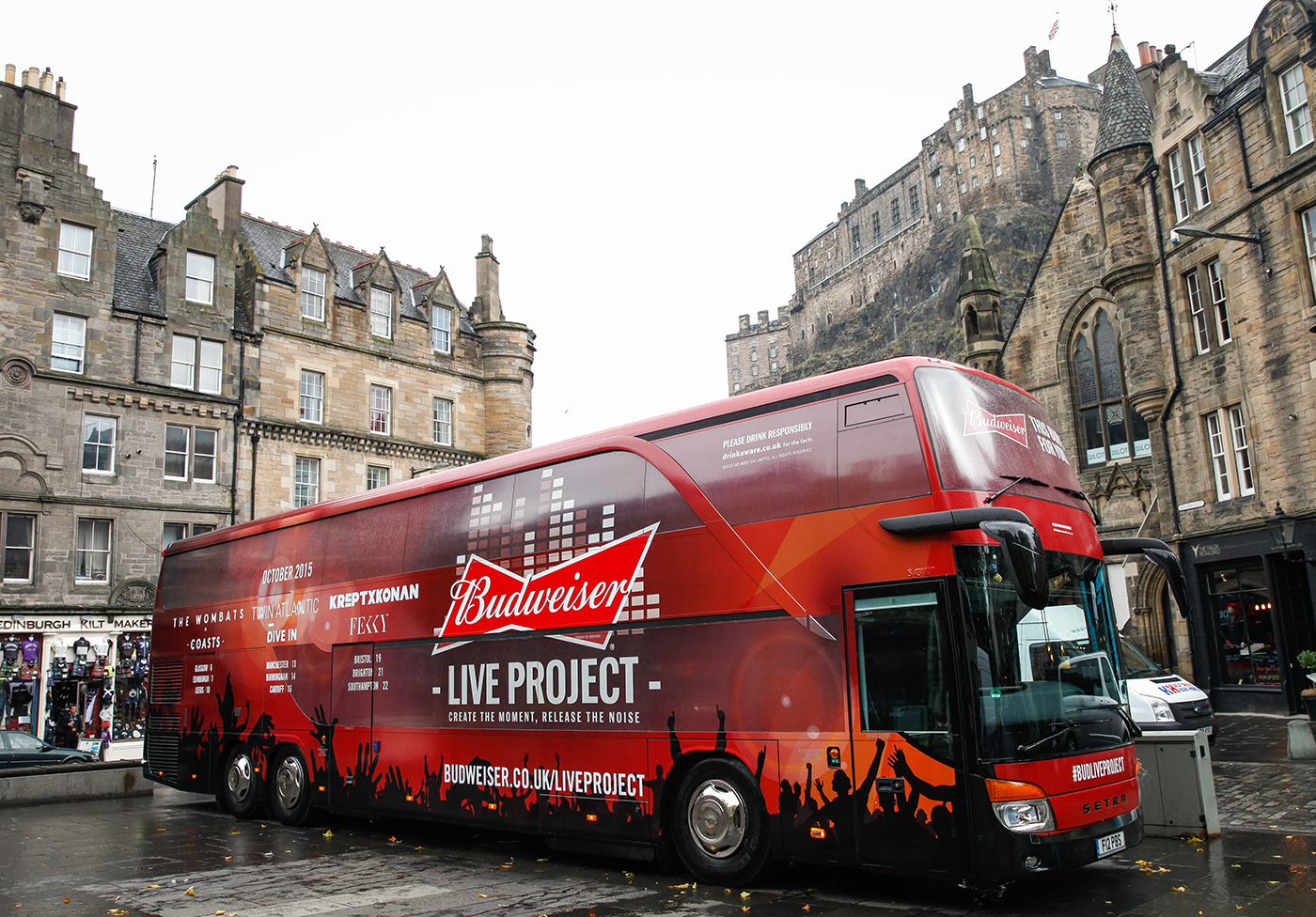 Budweiser beer music tour branding  logo vibrant bus UK color
