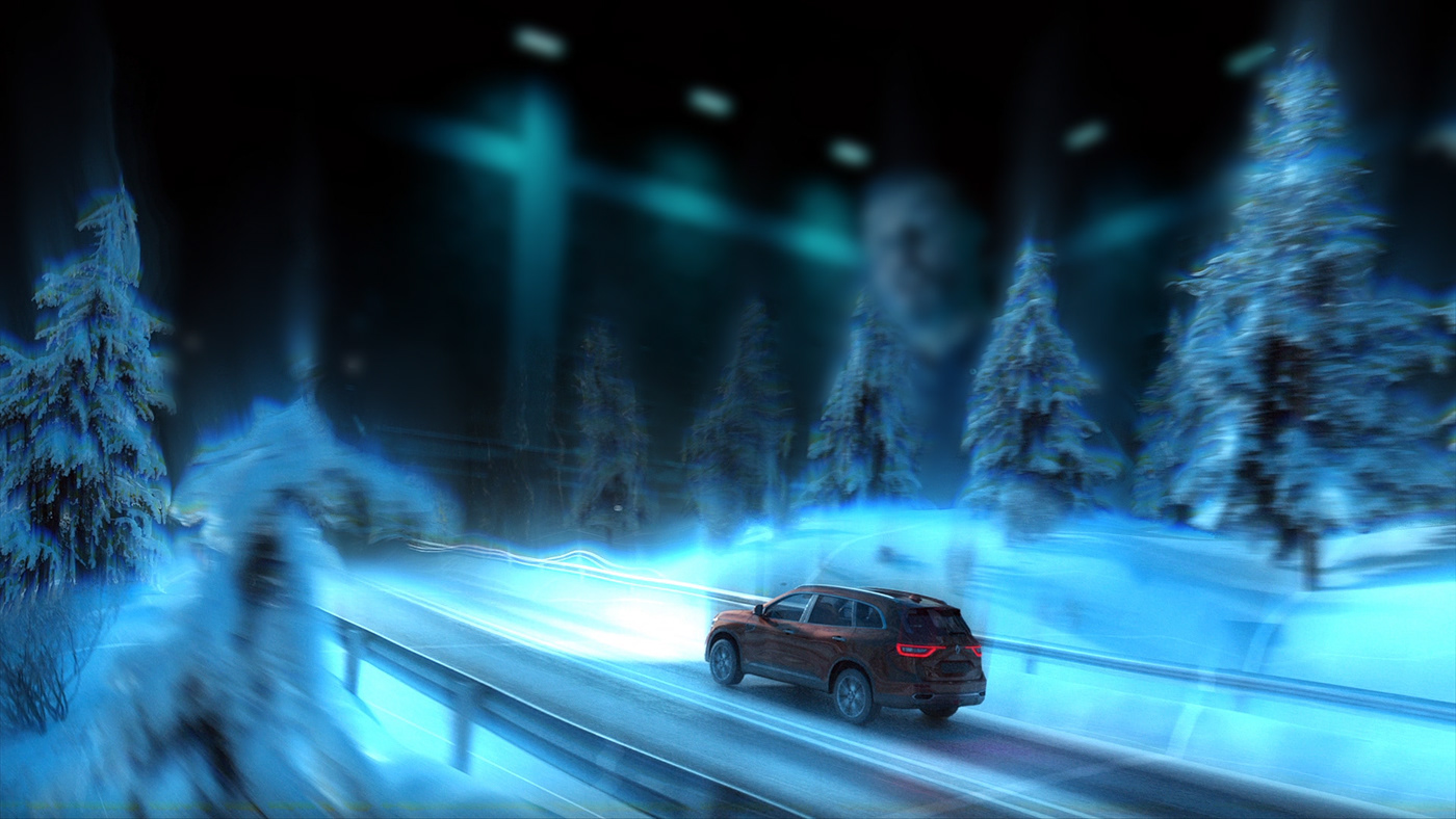 environment snow winter cold forest road CGI vray ice scenery