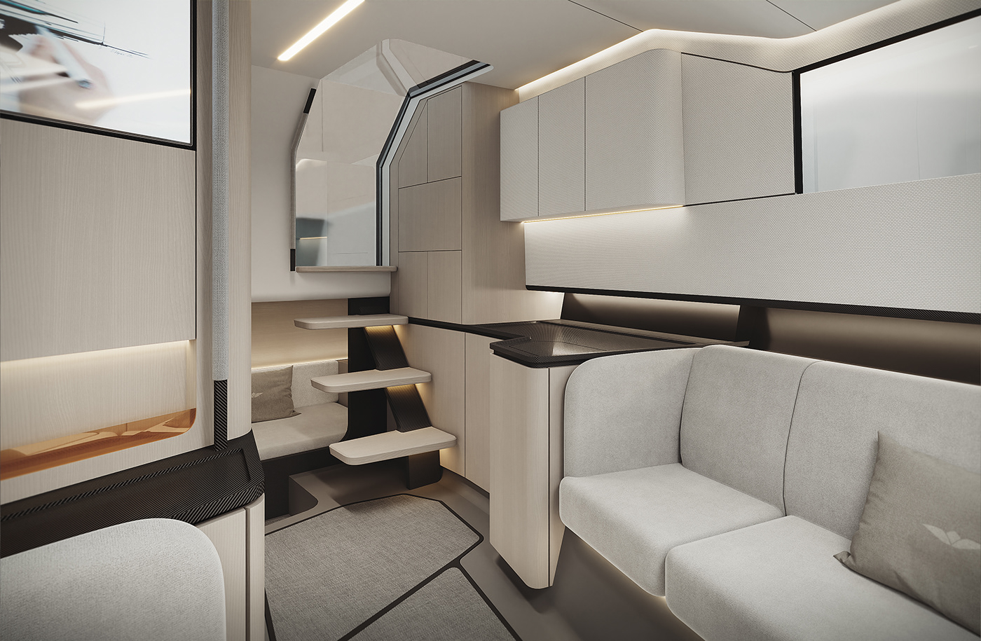 boat interior design  Yacht Design yacht luxury Interior archviz 3D Render Boat Interior Design